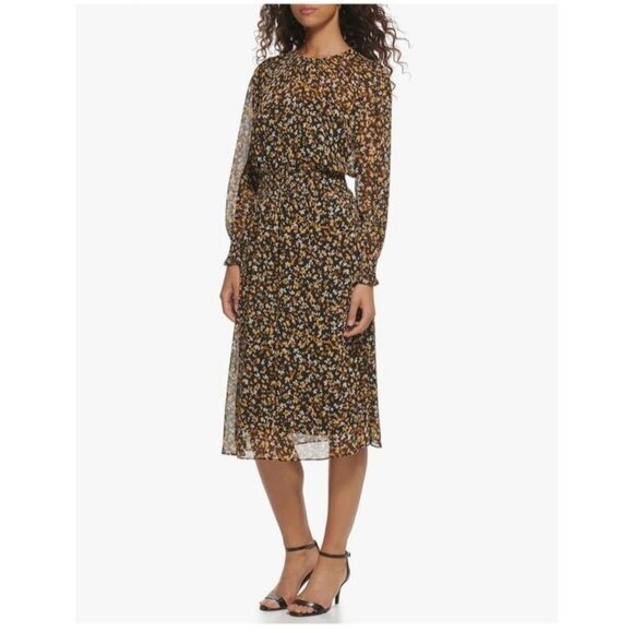 Tommy Hilfiger Womans Sintched Floral Print Midi Dress Long Sleeve Size 10 - Picture 7 of 7